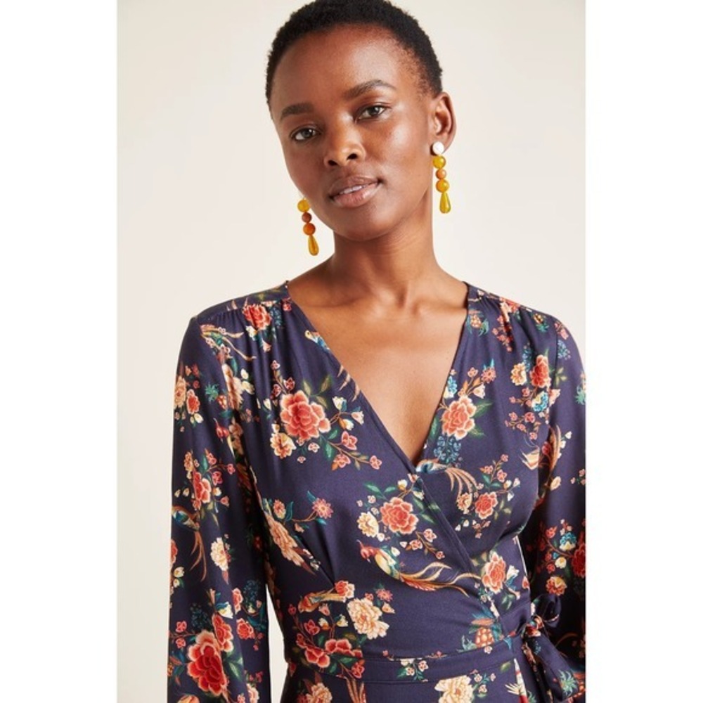 Anthropologie‎ FARM RIO Gracia Wrap Maxi Dress Floral Birds Bohemian X-Small - Picture 5 of 15